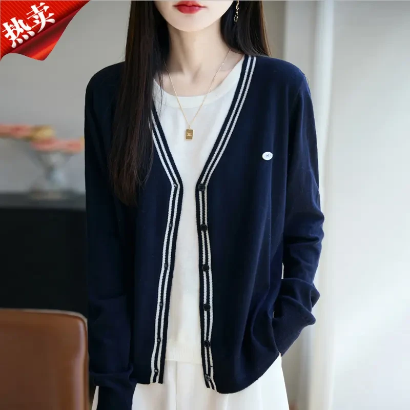 哥弟阿玛施正品设计感撞色针织假二件开衫早秋通勤显瘦上衣