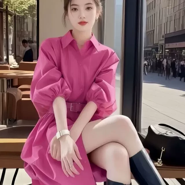 2025春季新款时尚洋气气质收腰显瘦百搭连衣裙高级轻奢衬衫女裙潮