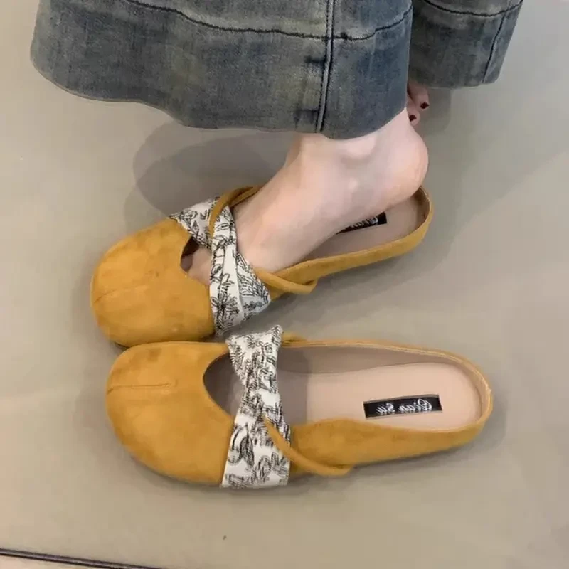 2025夏新款玛丽珍法式复古方头软底包头拖鞋外穿度假蝴蝶结仙女鞋