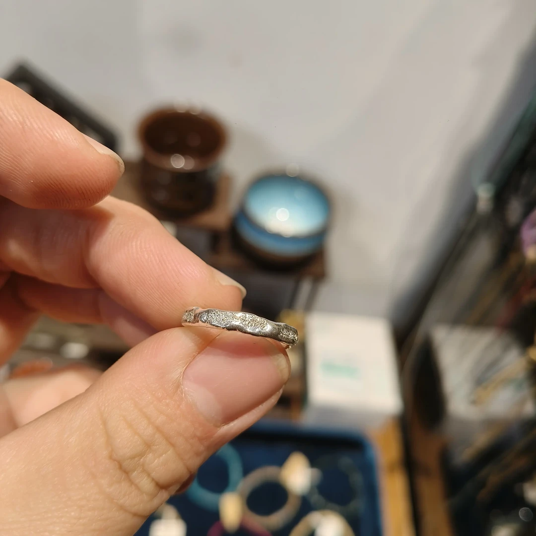 足银戒指 熔岩满天星窄版指环