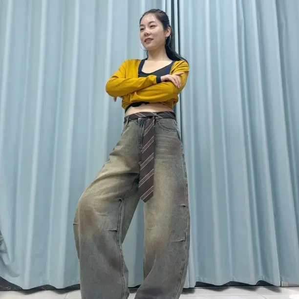 清仓 8080款街舞潮牌复古辣妹牛仔长裤（新疆西藏不包邮）