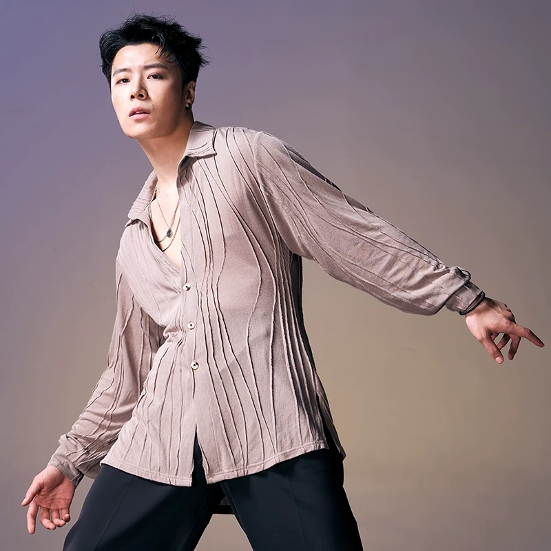 DUYQ《新男士》016波浪纹肌理衬衫国标男士拉丁舞专业练功服日常