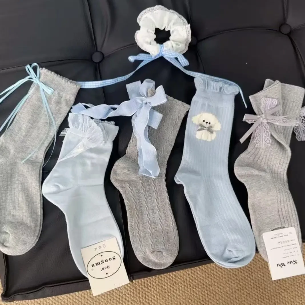 春秋季可爱高颜值甜美蕾丝边花边袜子女新款ins蝴蝶结女中筒袜xx