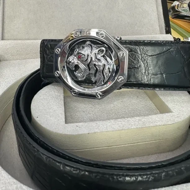 男士高档百搭自动扣真皮鳄鱼皮腰带商务休闲适用