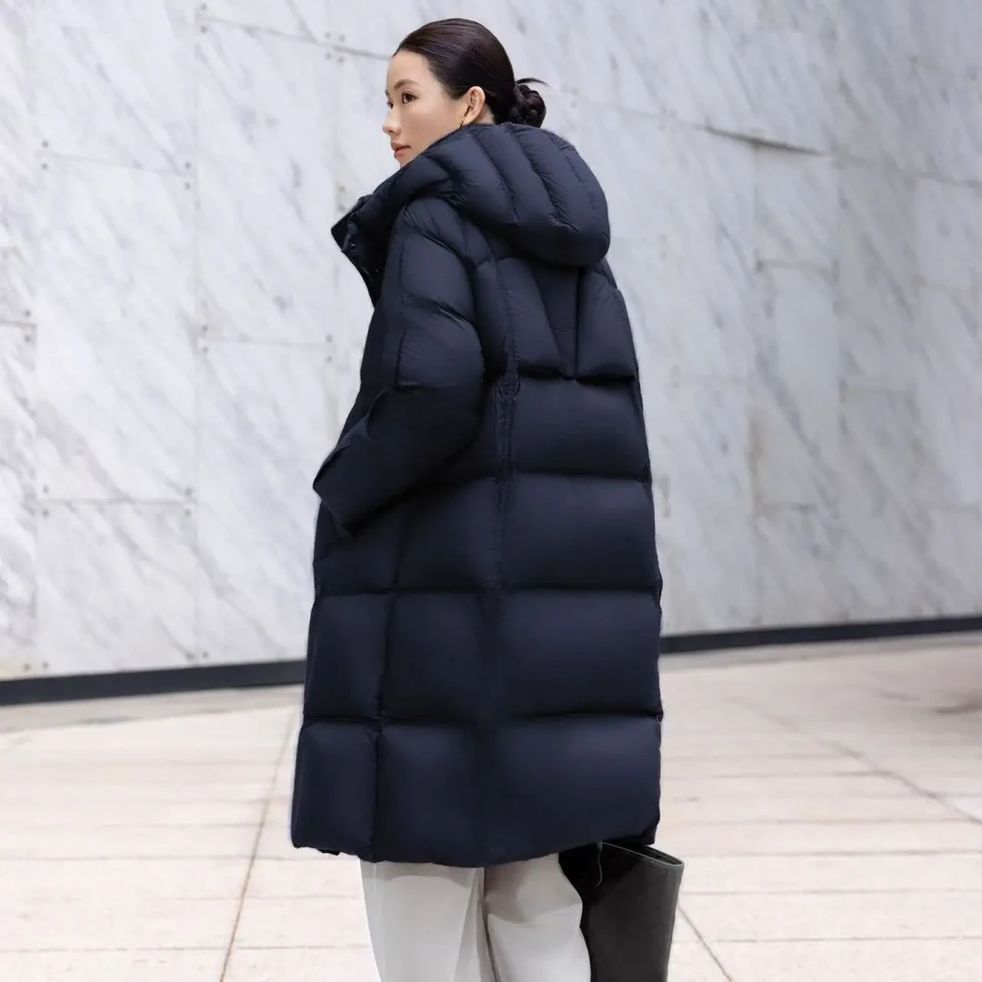 白鸭绒连帽中长款加厚保暖时尚百搭冬季女款羽绒服