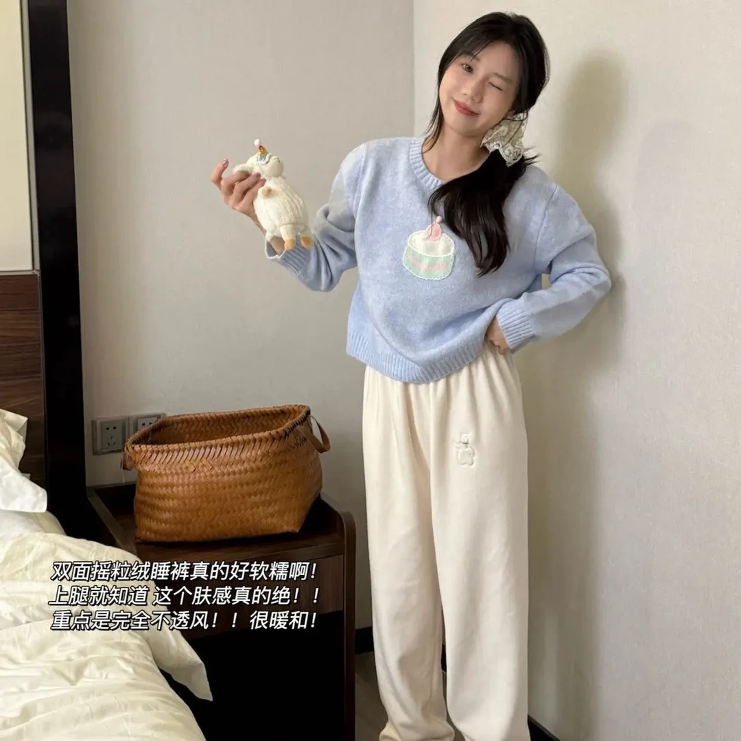 甜茹蜜秋冬高腰束脚保暖小熊暖暖裤女士可外穿休闲宅宅裤