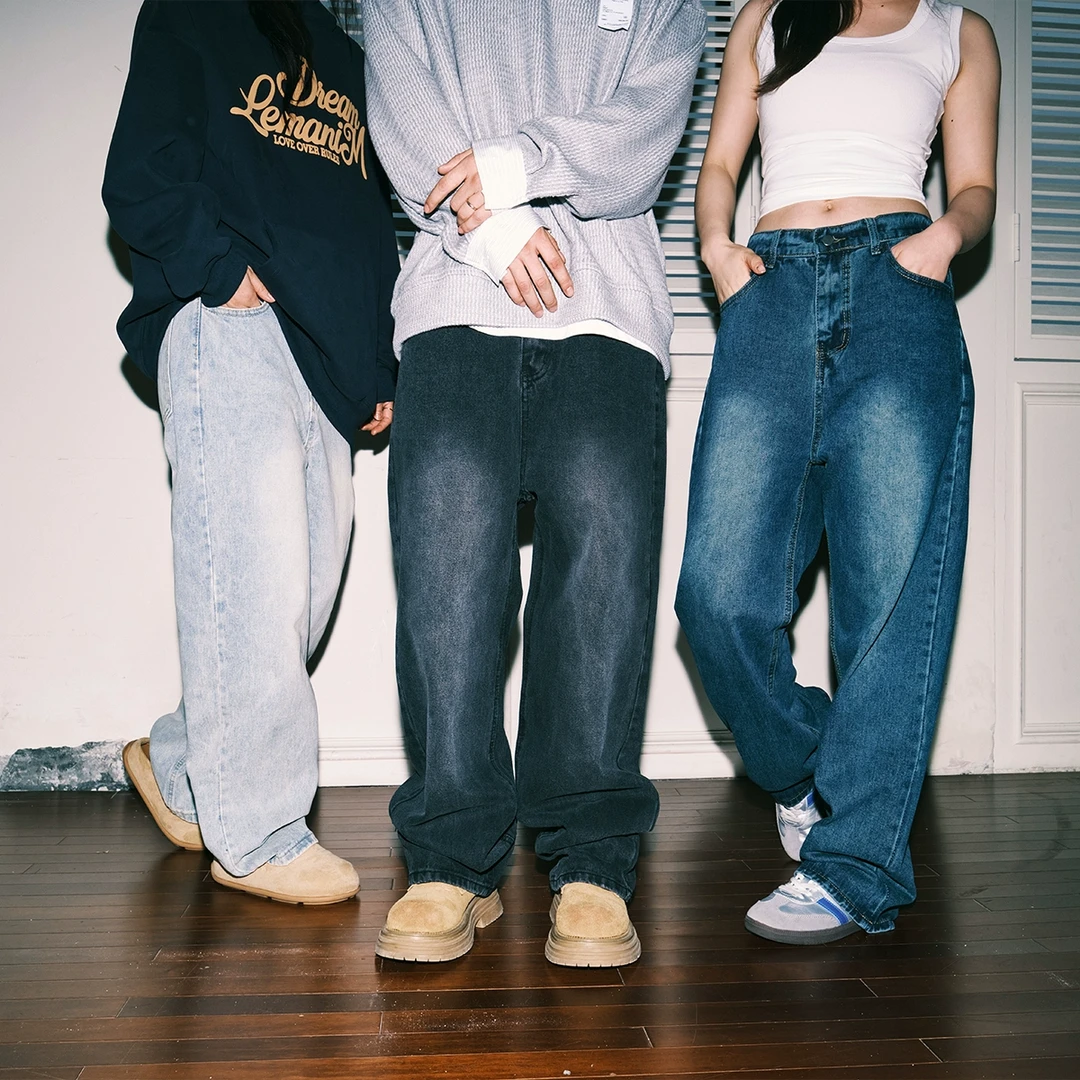 lemanism2025美式休闲直筒宽松痞帅高级感水洗复古牛仔裤