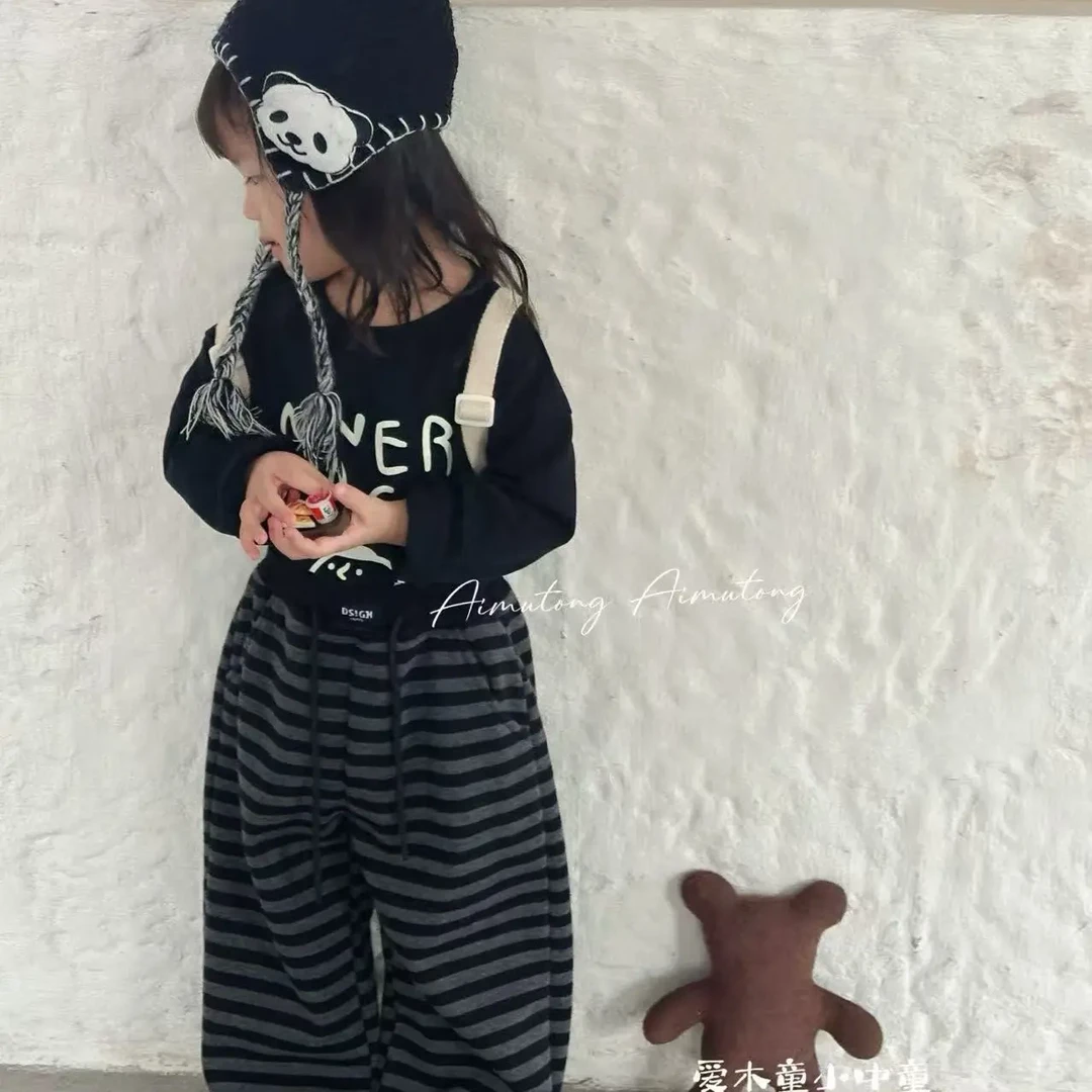 爱木橦女童时尚带收脚条纹裤糯感加绒加厚款式，2298