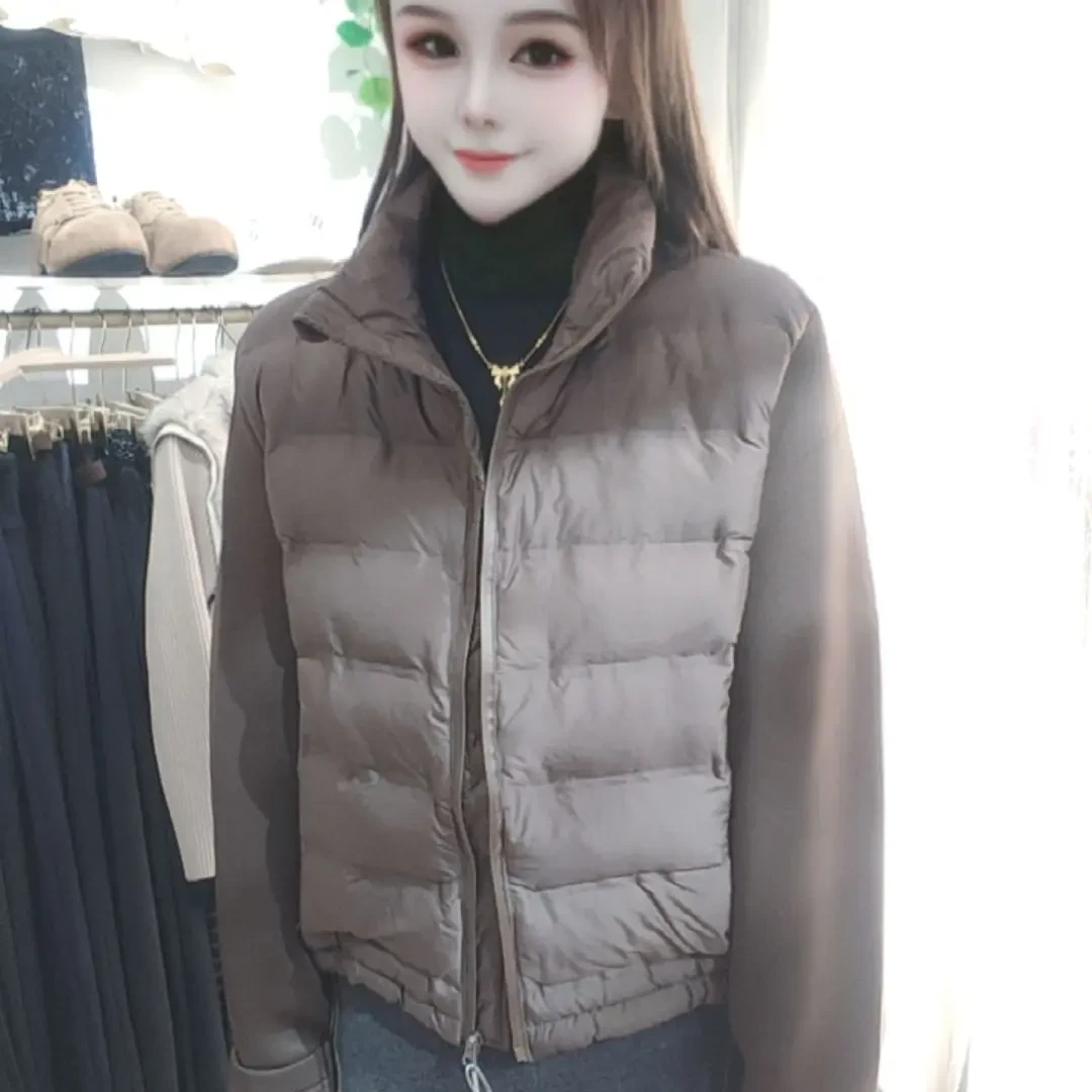 冬季新款轻薄短款立领拼接棉服小个子女生过冬外套