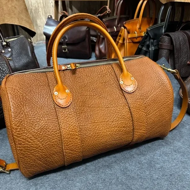 牧道皮具 手工皮具 头层牛皮复古健身包 男士旅行袋欧美经典真皮