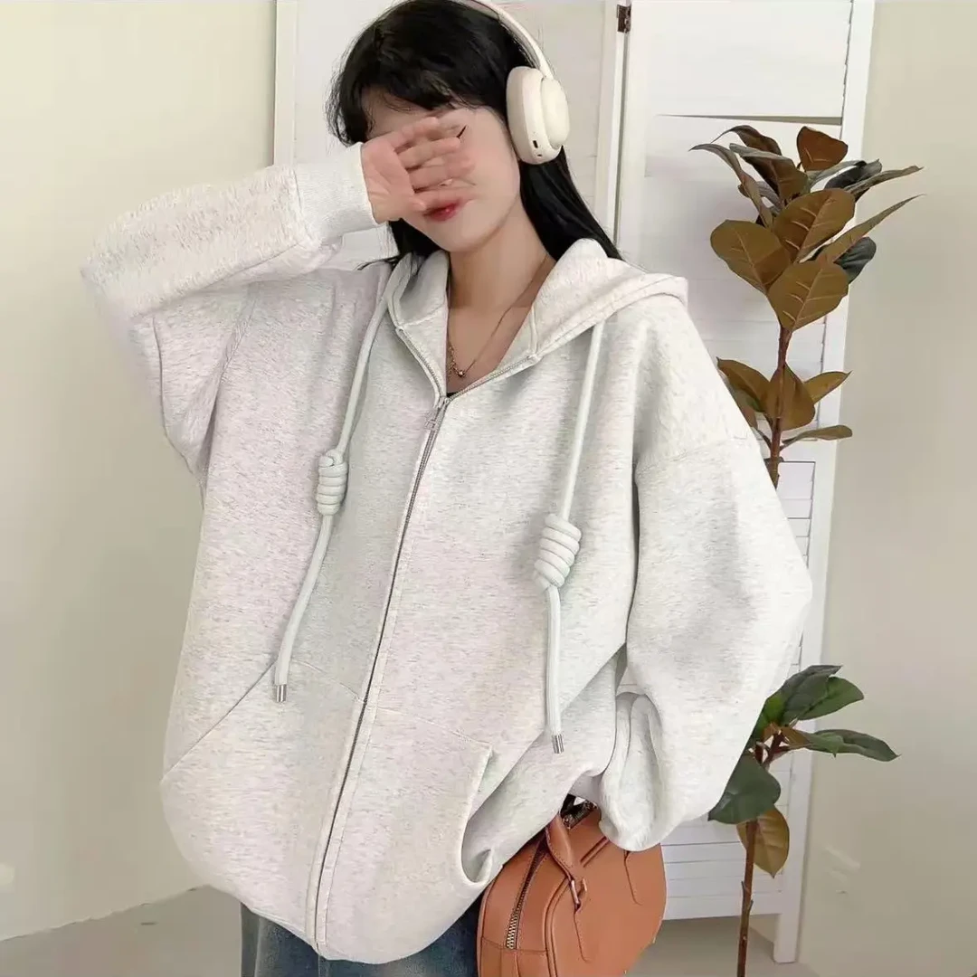 Ins运动韩版女净版秋季连帽加绒加厚开衫秋季女式宽松大码卫衣