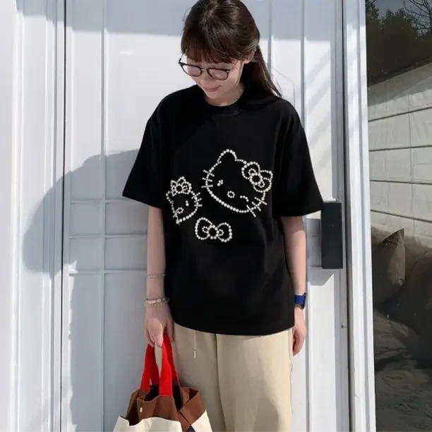SEVENFUOO -【kitty钉珠】透气显瘦百搭短袖T恤