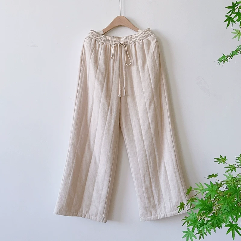 【棉棉裤SY】苎麻棉冬季保暖休闲百搭竖条绗棉直筒裤长裤 51916