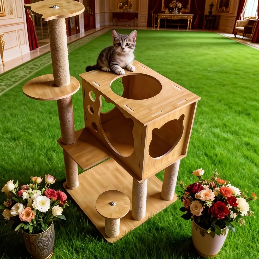 剑麻实木多层猫爬架猫窝一体耐磨防抓适合小户型