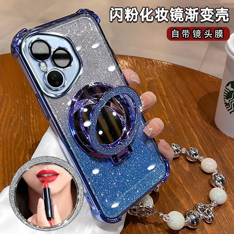 闪粉镜子支架适用荣耀400pro手机壳300ultra保护套200四角防摔pro