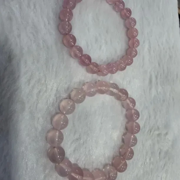 天然粉水晶8、9、10mm大小女款甜美风格单圈手链纯实物图拍摄