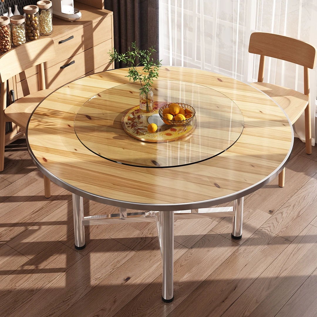 实木餐桌大圆桌带转盘家用可折叠吃饭桌子10人15饭店饭桌单独桌面