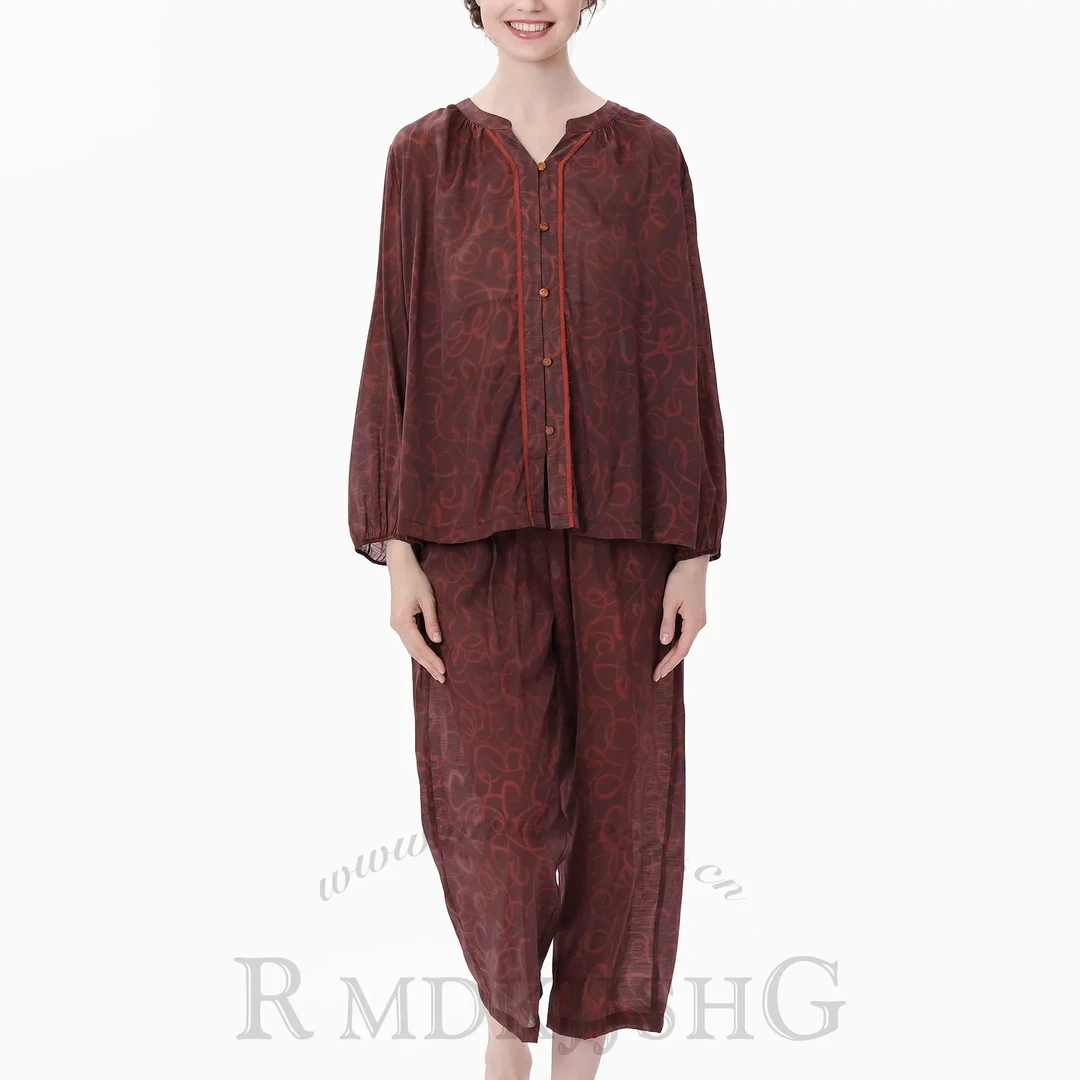 雅致内衣 | 女士高级款暗色花纹家居服套装长袖时尚