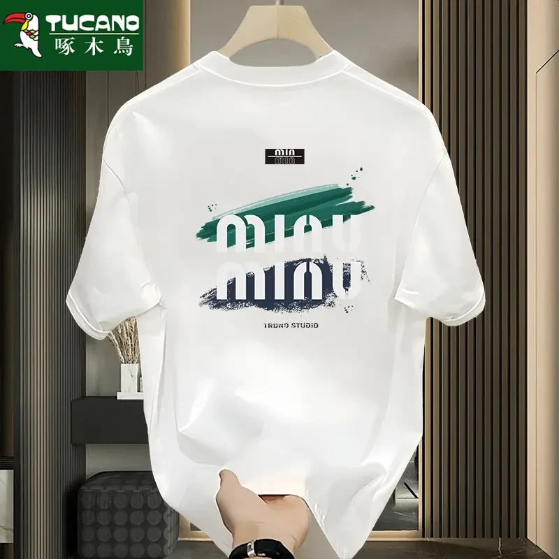 啄木鳥潮流青年男士纯棉短袖t恤韩版宽松百搭大码印花半袖男上衣