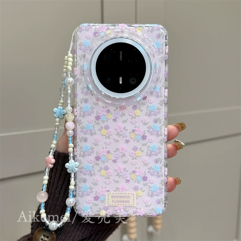 适用华为mate70pro+手机壳小清新唯美Mate60pro+少女心小碎花链条