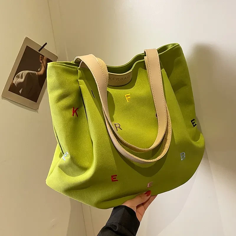 大容量帆布包包女2025新款潮刺绣字母手提袋小清新学生单肩托特包