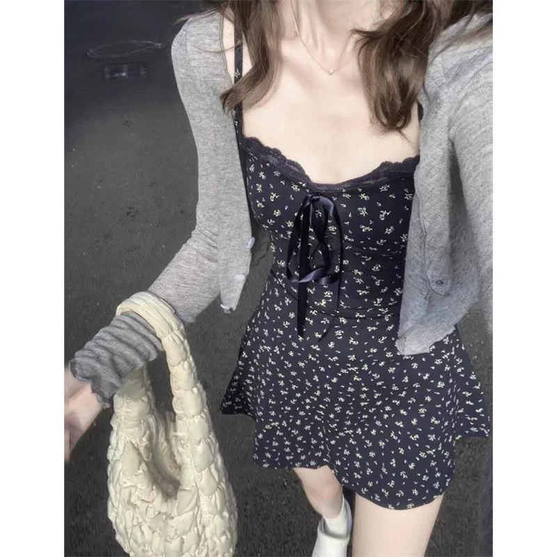 灰色短款冰丝开衫女秋装薄款外搭针织衫外套坎肩空调单排扣小上衣