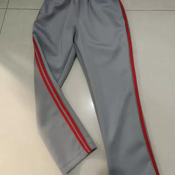 包邮校裤中学生灰色二大红条校服裤子春秋款南韩丝宽松休闲运动裤