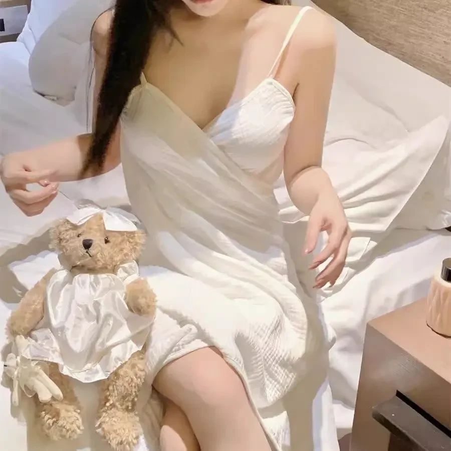 多层棉纱睡衣女春秋款2025新款高级感穿戴式吊带浴巾浴裙露背