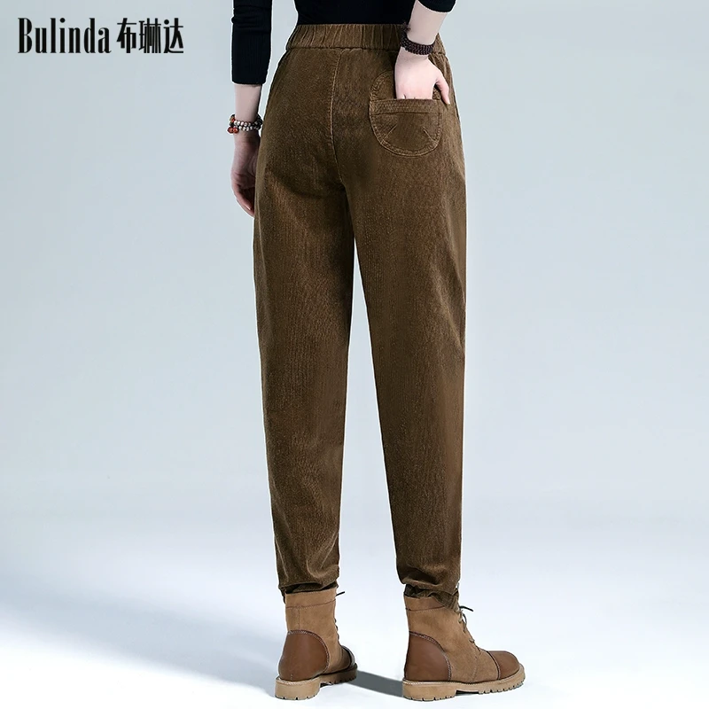 布琳达灯芯绒加绒女裤秋冬新款洋气条绒休闲哈伦裤宽松大码裤子女