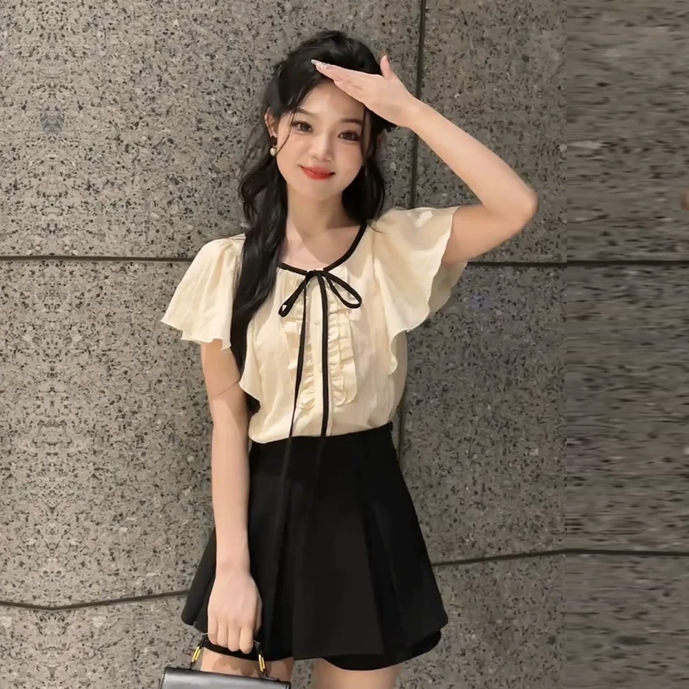 米白色飞飞袖衬衫女2025夏季新款高级感洋气别致漂亮小衫百搭上衣