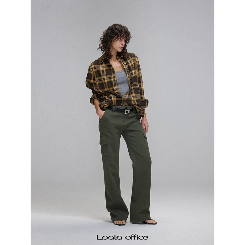 Loala office 复古经典宽松落肩格纹衬衫