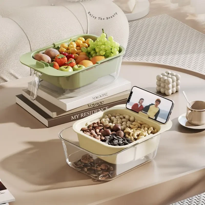 双层零食盒水果盘客厅糖果盒沥水篮家用果盘懒人嗑吃瓜子收纳盒子