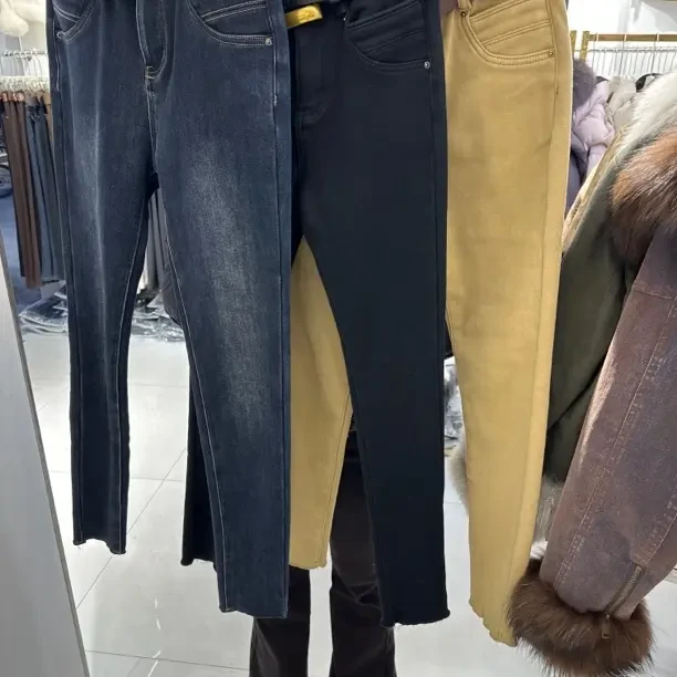 冬季加绒高腰小脚牛仔裤女显瘦百搭弹力修身铅笔裤秋冬加厚绒