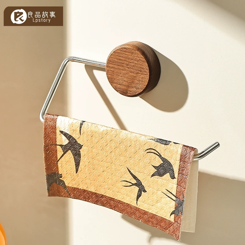 良品故事胡桃木抹布架厨房专用免打孔壁挂式多功能擦手巾收纳架子