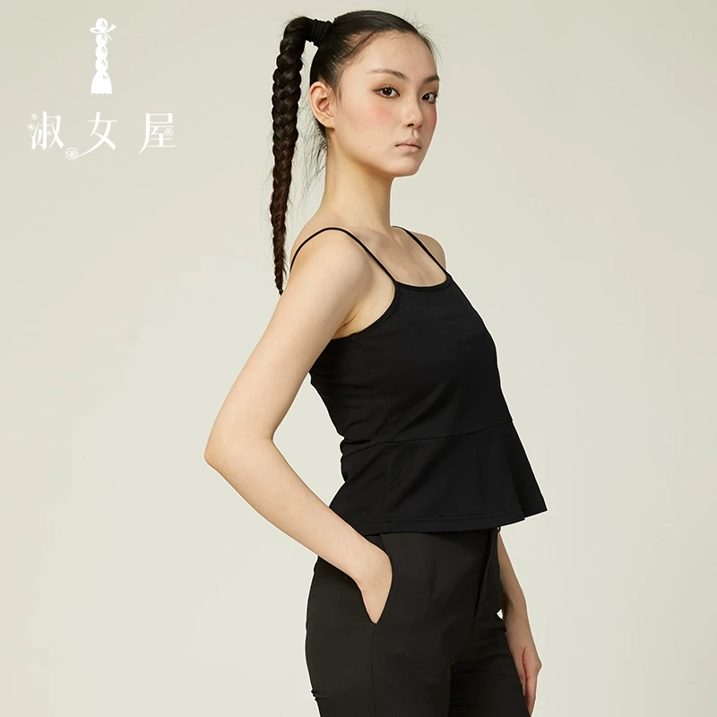 淑女屋官方旗舰店2025春夏黑色舞会针织A形吊带内搭全棉纯棉