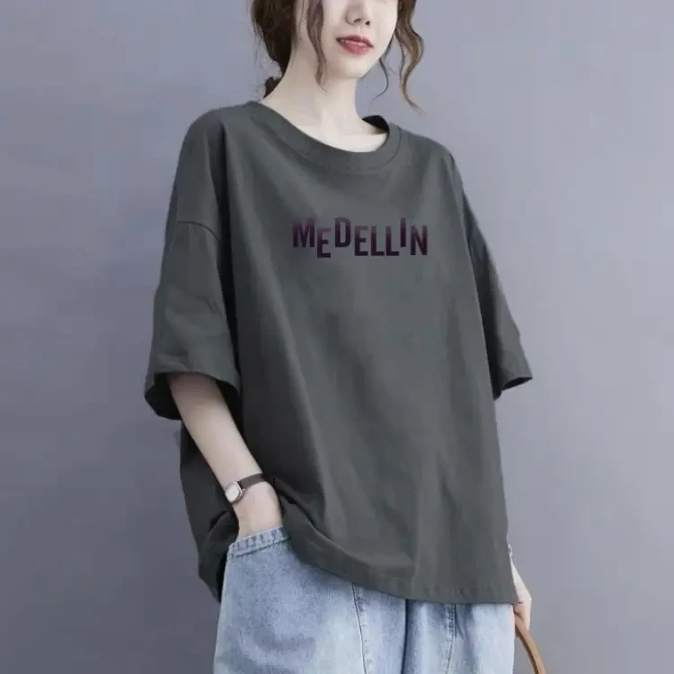 纯棉短袖t恤女夏季新款韩版时尚宽松减龄上衣休闲大码半袖体恤衫