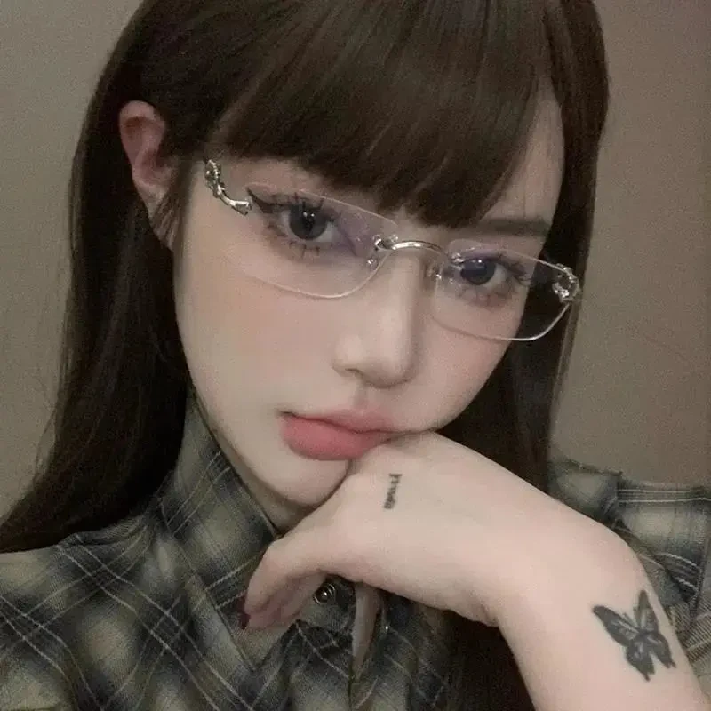 VIPOL小红书无框眼镜女潮素颜平光镜无度数网红款近视防辐射眼镜