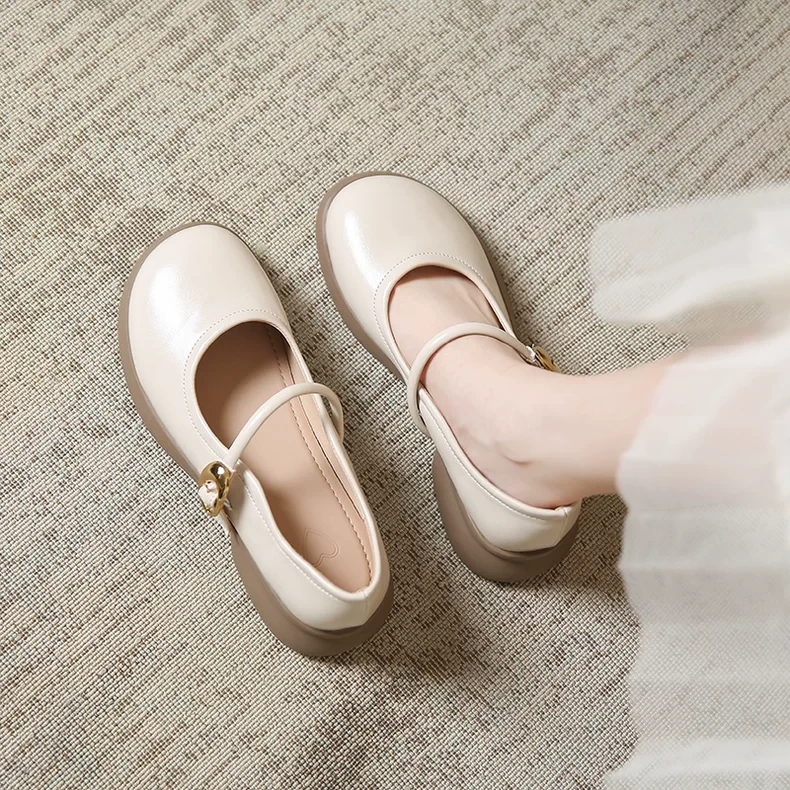 女鞋2025新款夏季绝美配裙子单鞋真皮浅口通勤软底复古玛丽珍鞋子