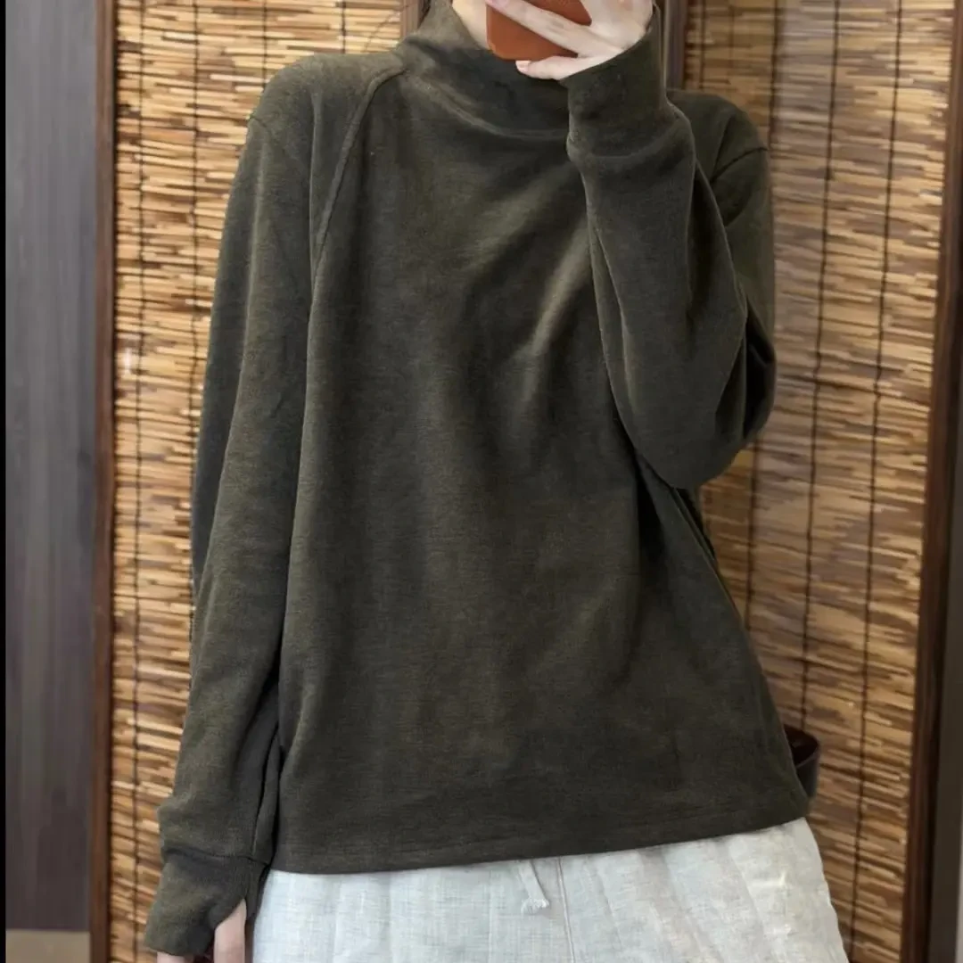 堆堆领双面澳绒保暖宽松休闲遮肉显瘦时尚基础百搭打底衫女#9277