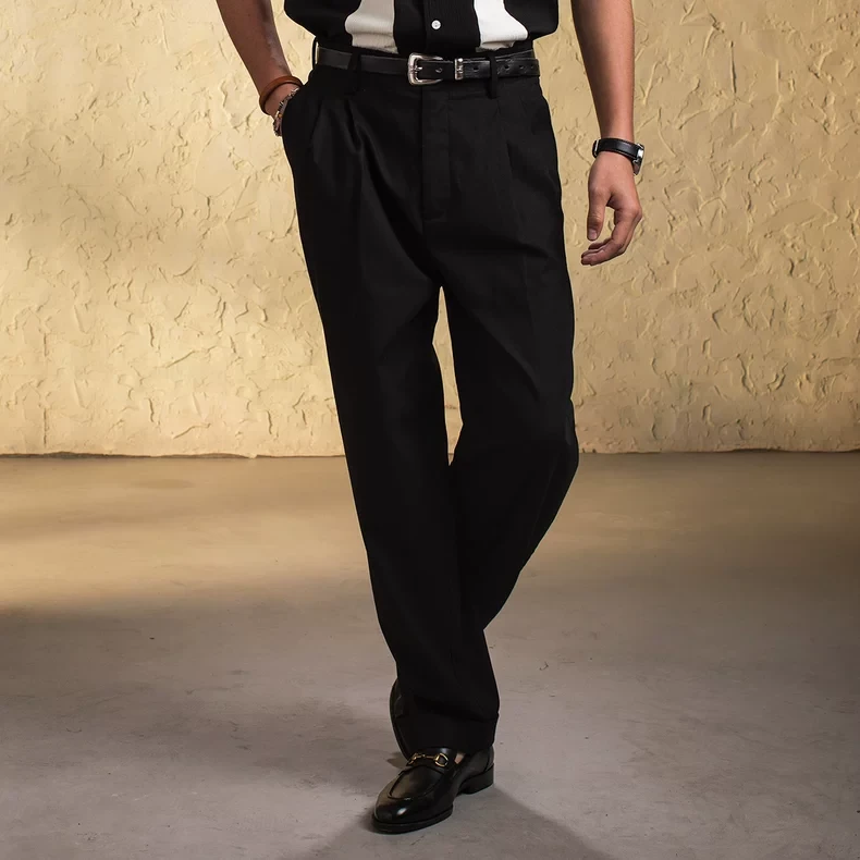 SOARIN英伦风复古棉麻九分裤男 夏季商务正装休闲修身锥形西装裤