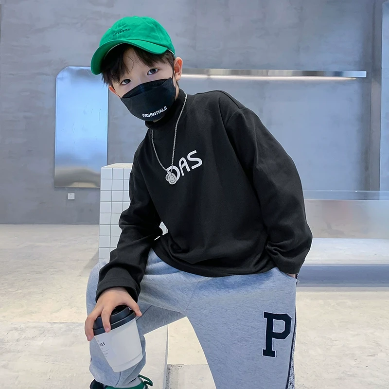 【现货现发】加绒半高领2025潮牌内搭男孩黑色长袖T恤K224DDS1620