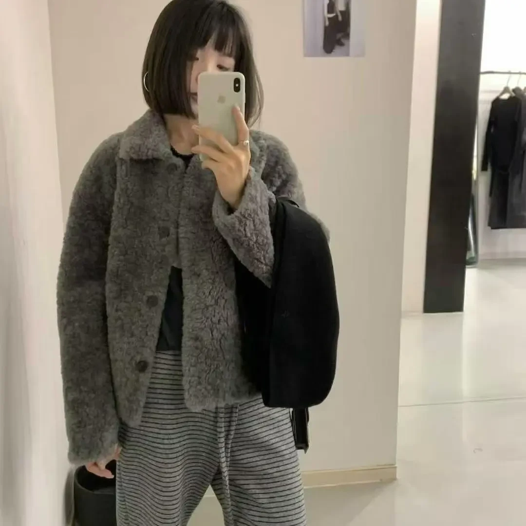 学院风意式冬季女翻领保暖短外套气质百搭