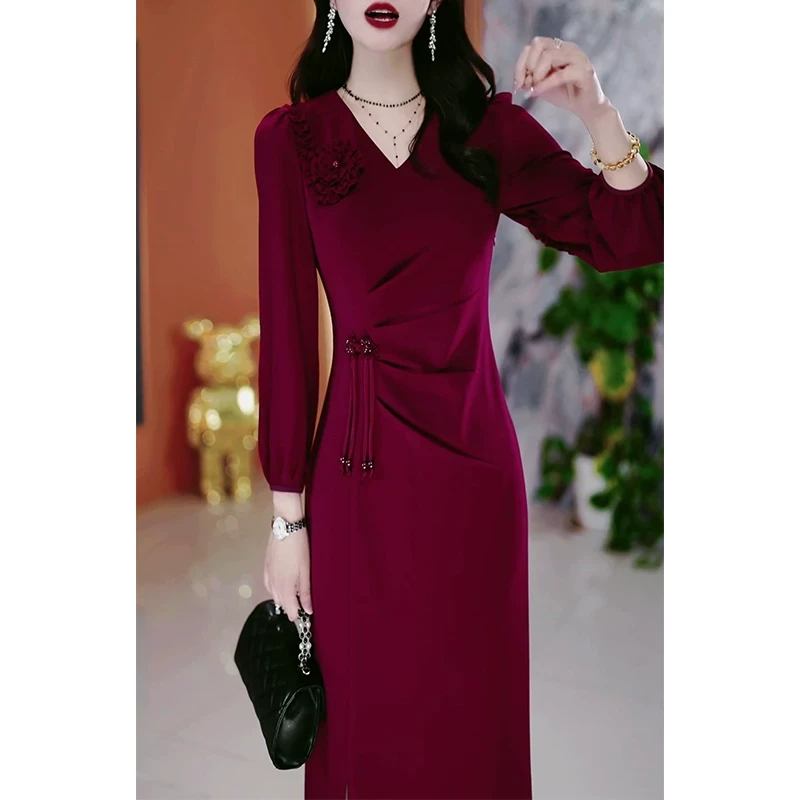 春秋款洋气领礼服连衣裙女2025春季新款高端喜婆婆妈妈婚礼裙子