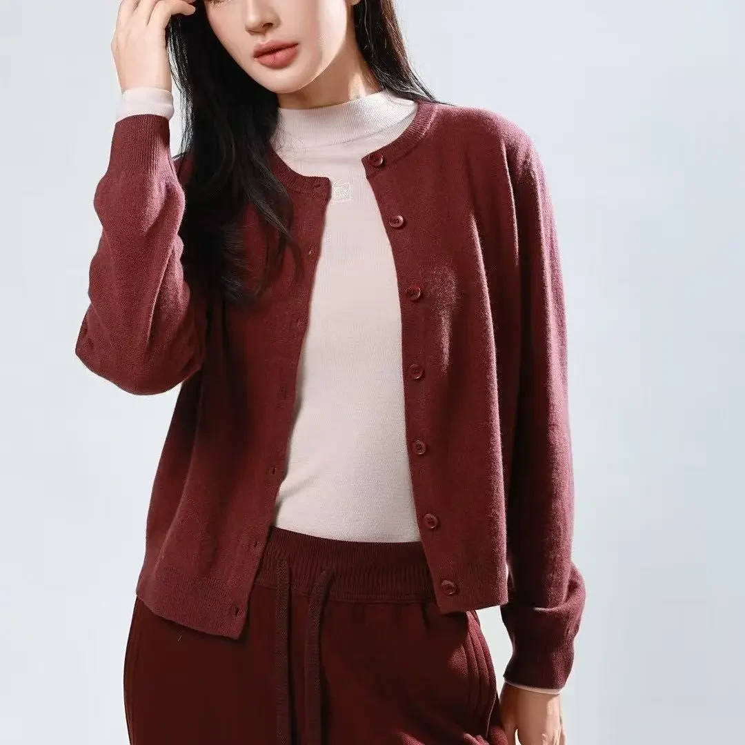 领姿LINGZI彩色圆领百搭开衫711749