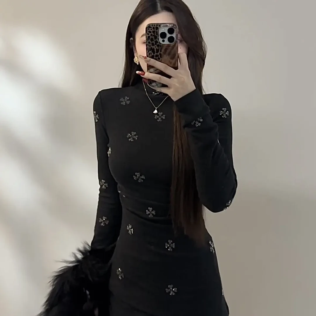 【苏苏】烫钻圆领长袖T恤秋冬设计感直筒裤时尚休闲两件套DT1826