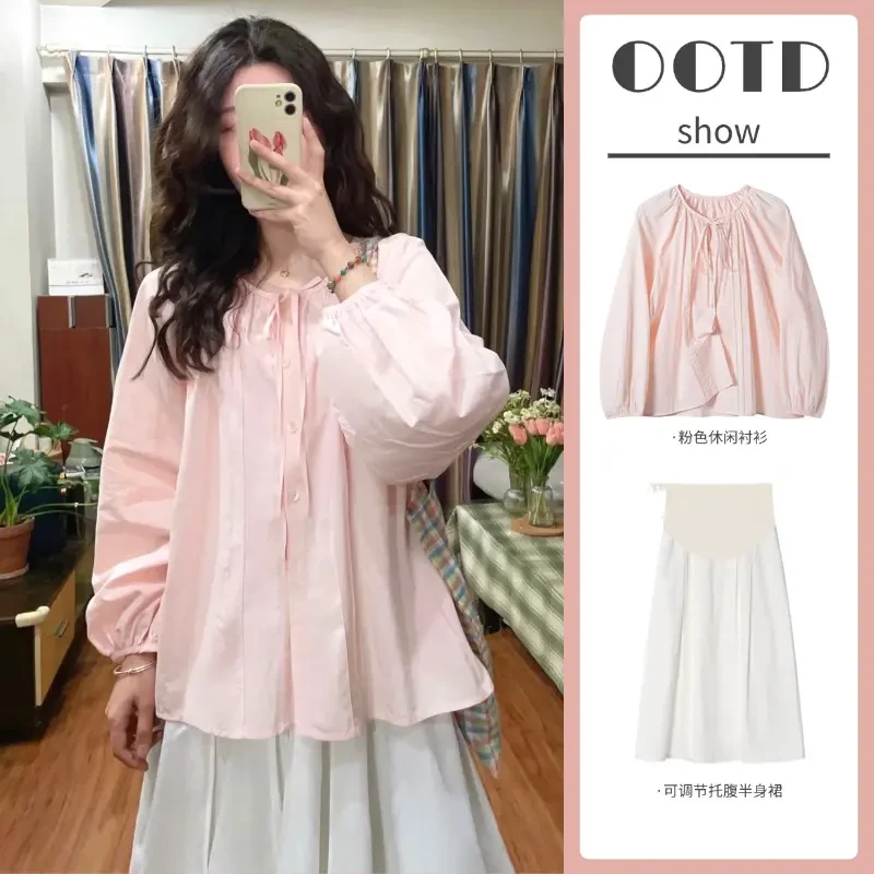 孕妇装早秋2025新款时尚宽松设计感灯笼袖娃娃衫上衣托腹半身裙女
