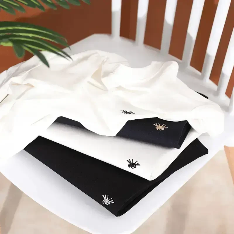 【专柜正品】男士时尚简约百搭纯色刺绣短袖圆领T恤打底白色短袖