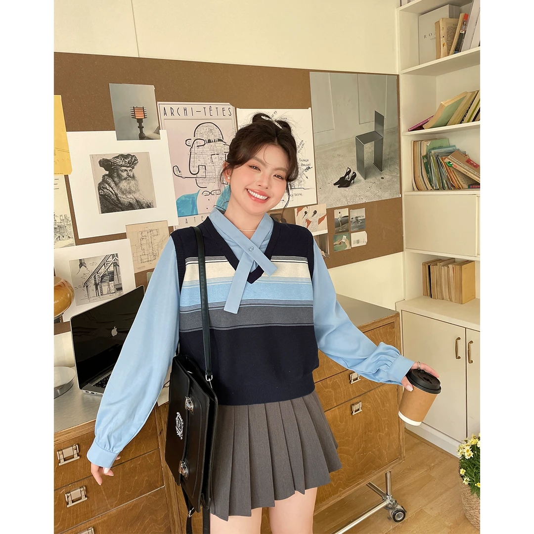 BUMENYLEE大码女装高级感女主穿搭假两件叠穿衬衫春季独特上衣