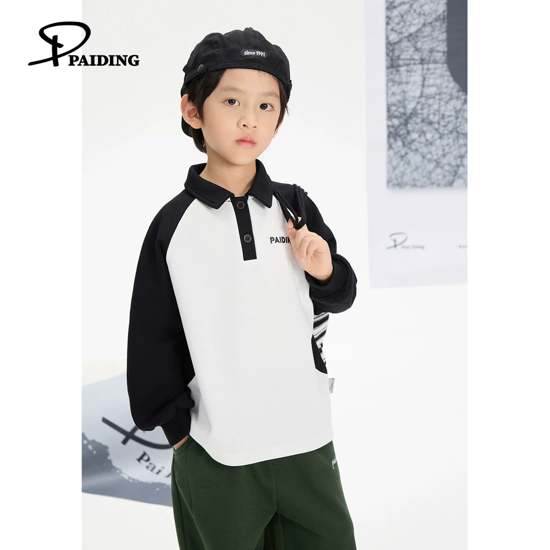 派町春秋装儿童韩版中大童拼接POLO领套头休闲上衣WPW1023-wpp