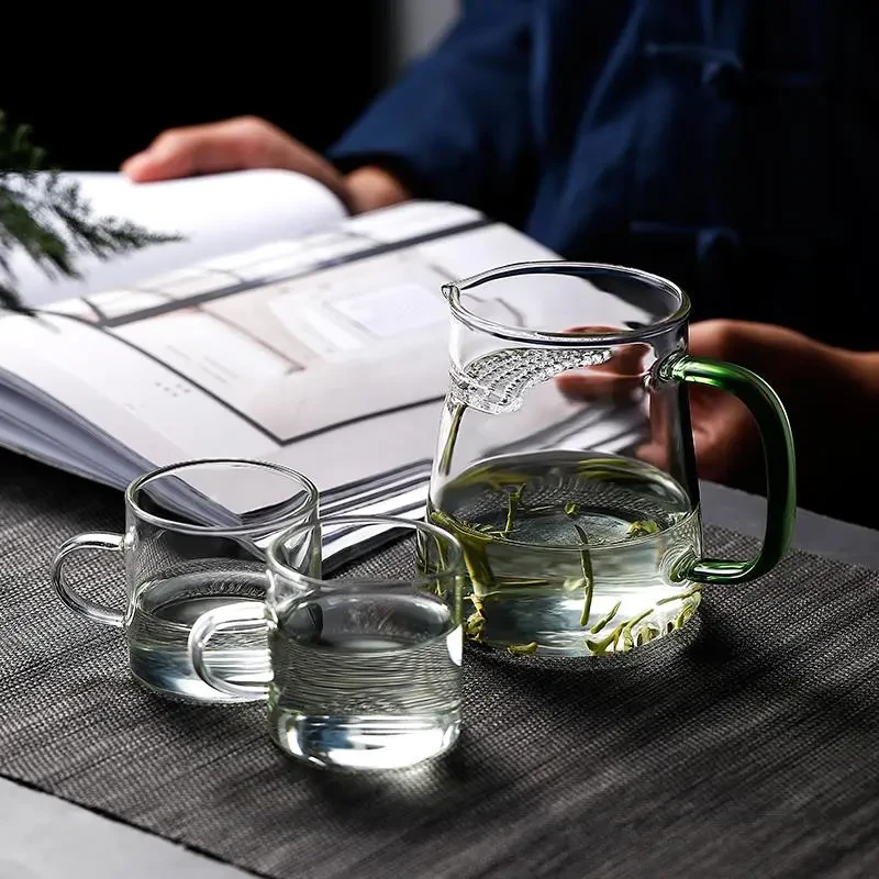 茶水分离玻璃水杯月牙公道杯加厚耐热玻璃透明泡茶配件一体片过滤